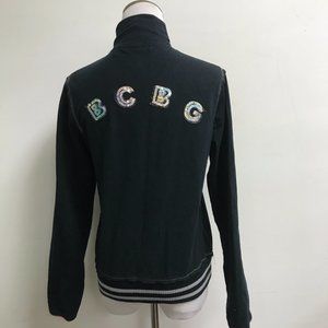 BCBG max azria sport black zip sequin zip track sweater jacket S vintage top